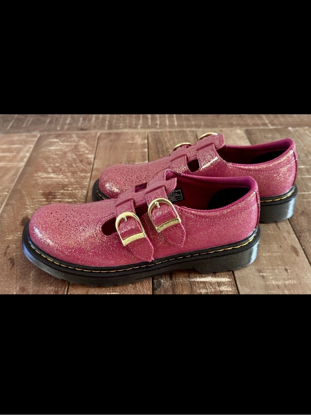 NWOT DOC Martens Mary Jane PinkGlitter DoubleStrap SHOES  Size 4 EU 37 Rare6 US